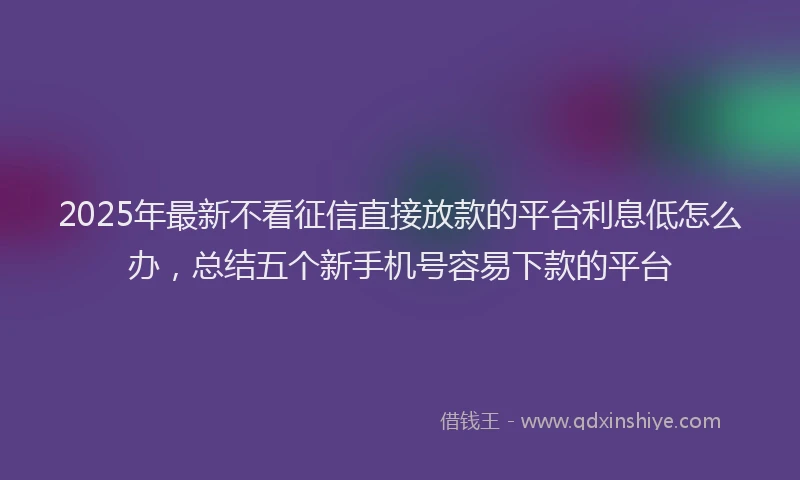 2025年最新不看征信直接放款的平台利息低怎么办，总结五个新手机号容易下款的平台