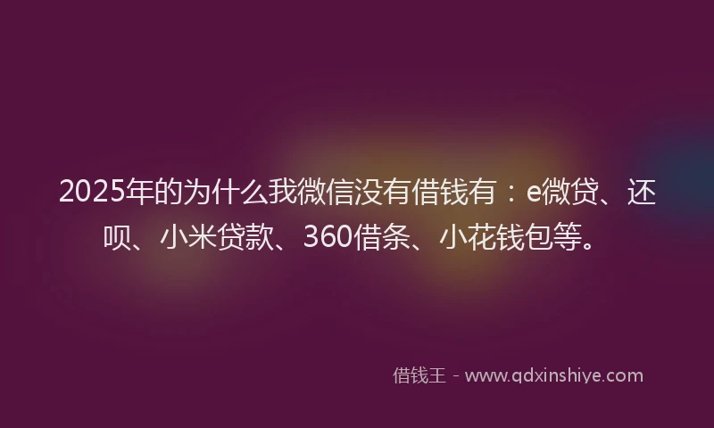 2025年的为什么我微信没有借钱有：e微贷、还呗、小米贷款、360借条、小花钱包等。