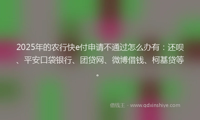2025年的农行快e付申请不通过怎么办有：还呗、平安口袋银行、团贷网、微博借钱、柯基贷等。