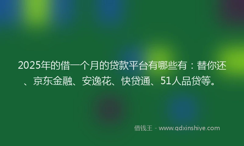 2025年的借一个月的贷款平台有哪些有：替你还、京东金融、安逸花、快贷通、51人品贷等。