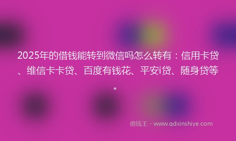 2025年的借钱能转到微信吗怎么转有：信用卡贷、维信卡卡贷、百度有钱花、平安i贷、随身贷等。