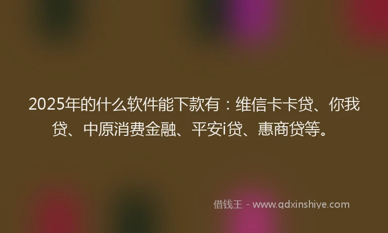 2025年的什么软件能下款有：维信卡卡贷、你我贷、中原消费金融、平安i贷、惠商贷等。