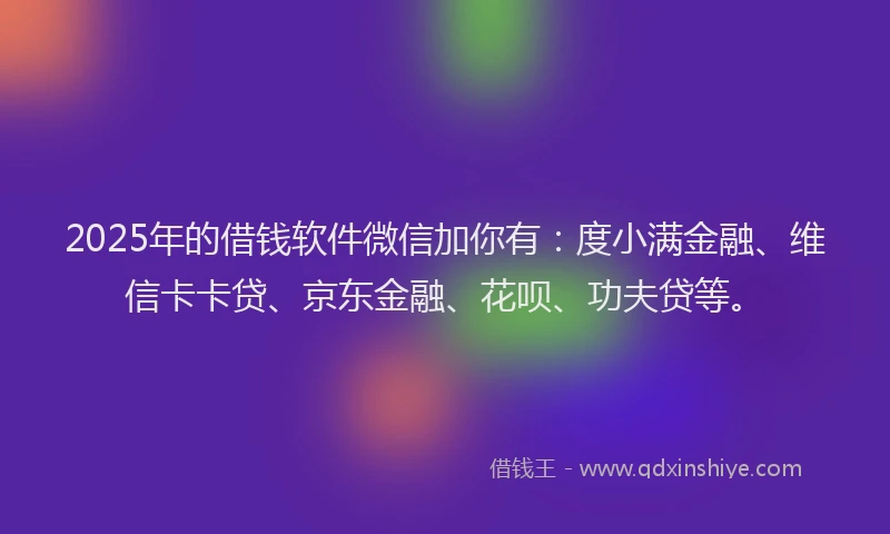 2025年的借钱软件微信加你有：度小满金融、维信卡卡贷、京东金融、花呗、功夫贷等。