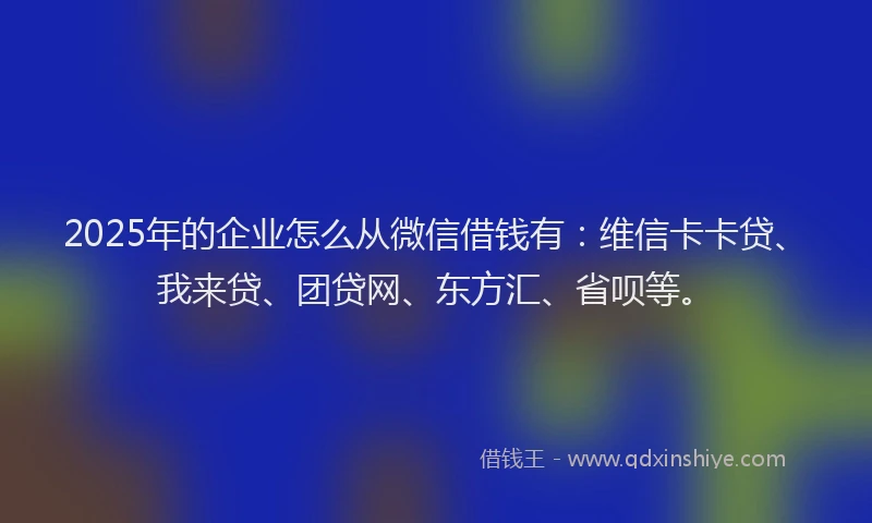 2025年的企业怎么从微信借钱有：维信卡卡贷、我来贷、团贷网、东方汇、省呗等。
