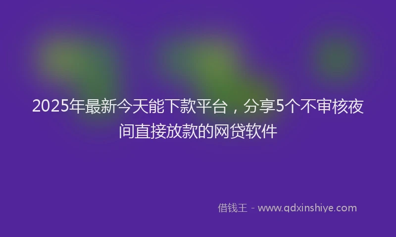 2025年最新今天能下款平台，分享5个不审核夜间直接放款的网贷软件