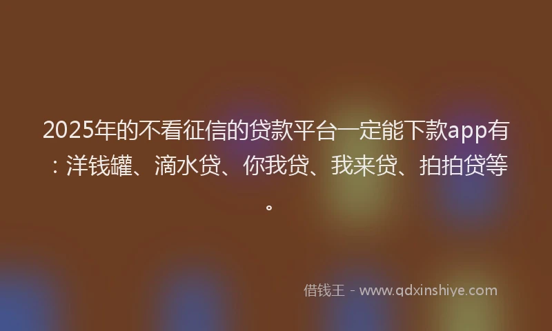 2025年的不看征信的贷款平台一定能下款app有：洋钱罐、滴水贷、你我贷、我来贷、拍拍贷等。