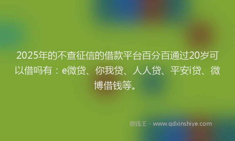 2025年的不查征信的借款平台百分百通过20岁可以借吗有：e微贷、你我贷、人人贷、平安i贷、微博借钱等。