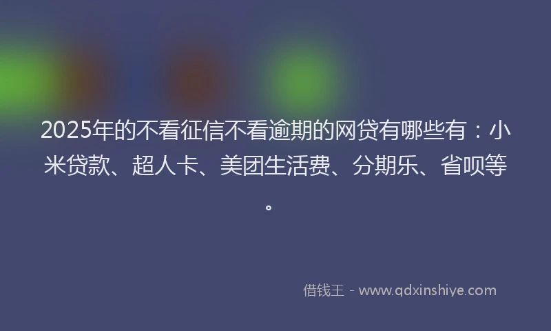 2025年的不看征信不看逾期的网贷有哪些有：小米贷款、超人卡、美团生活费、分期乐、省呗等。