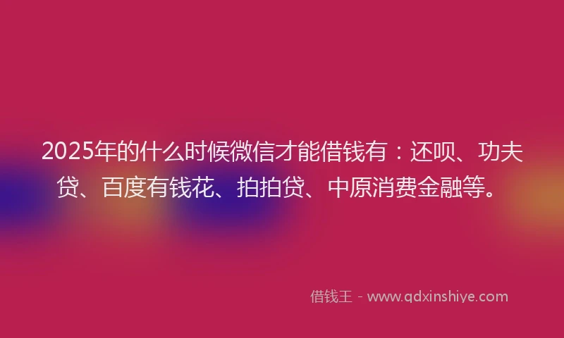 2025年的什么时候微信才能借钱有：还呗、功夫贷、百度有钱花、拍拍贷、中原消费金融等。