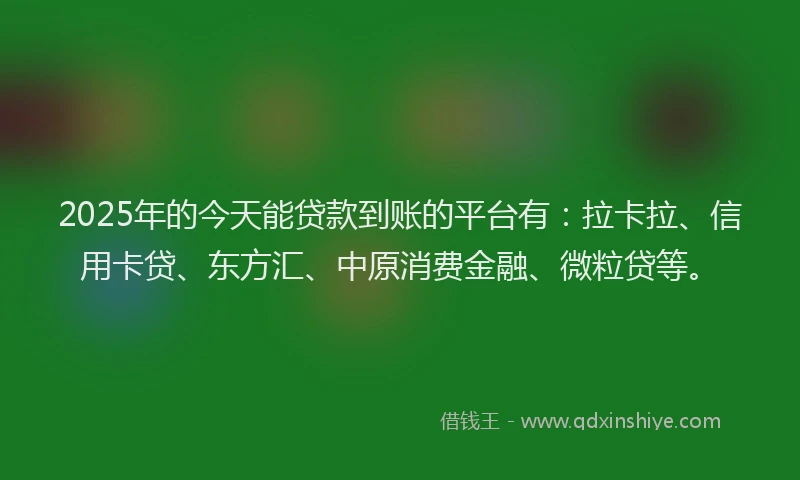 2025年的今天能贷款到账的平台有：拉卡拉、信用卡贷、东方汇、中原消费金融、微粒贷等。
