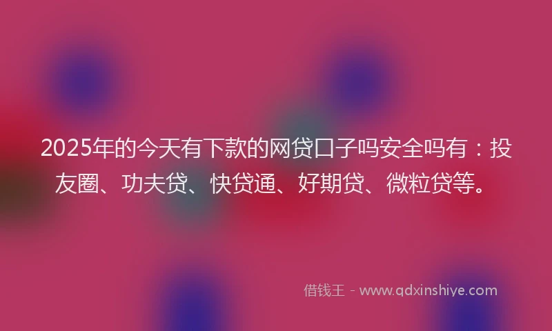 2025年的今天有下款的网贷口子吗安全吗有：投友圈、功夫贷、快贷通、好期贷、微粒贷等。