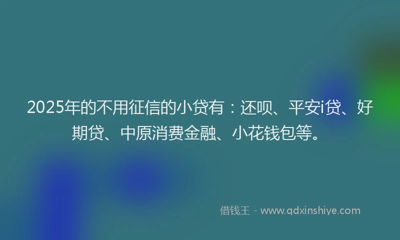 2025年的不用征信的小贷有：还呗、平安i贷、好期贷、中原消费金融、小花钱包等。