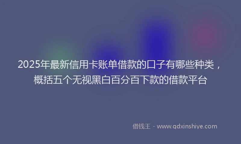 2025年最新信用卡账单借款的口子有哪些种类，概括五个无视黑白百分百下款的借款平台