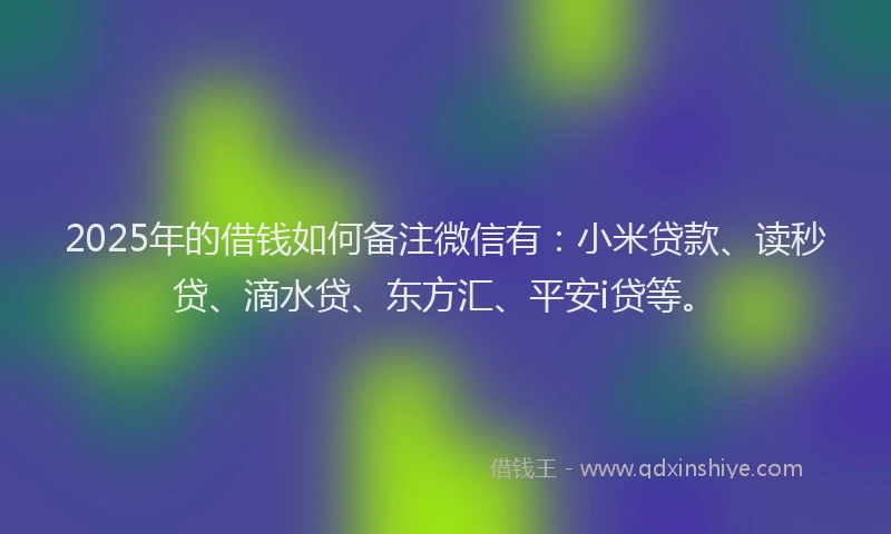 2025年的借钱如何备注微信有：小米贷款、读秒贷、滴水贷、东方汇、平安i贷等。