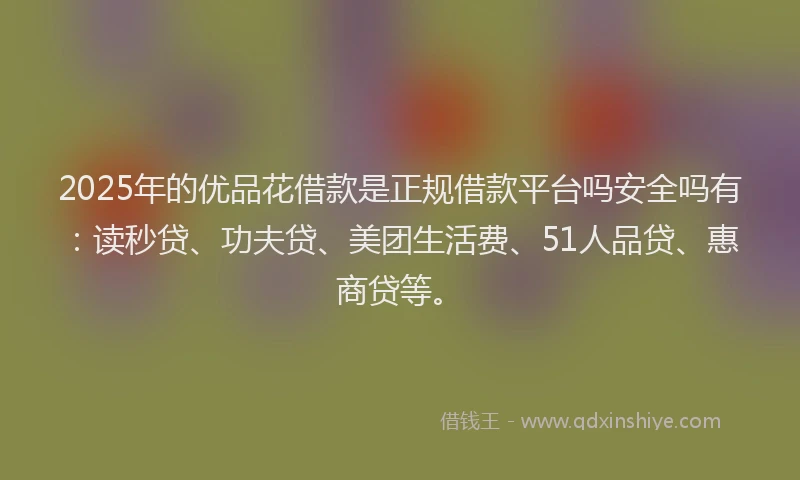2025年的优品花借款是正规借款平台吗安全吗有：读秒贷、功夫贷、美团生活费、51人品贷、惠商贷等。
