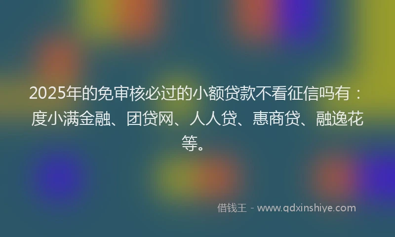 2025年的免审核必过的小额贷款不看征信吗有：度小满金融、团贷网、人人贷、惠商贷、融逸花等。