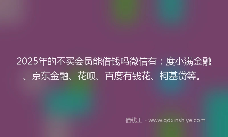 2025年的不买会员能借钱吗微信有：度小满金融、京东金融、花呗、百度有钱花、柯基贷等。