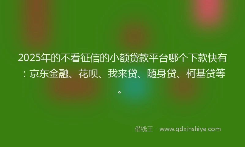 2025年的不看征信的小额贷款平台哪个下款快有：京东金融、花呗、我来贷、随身贷、柯基贷等。