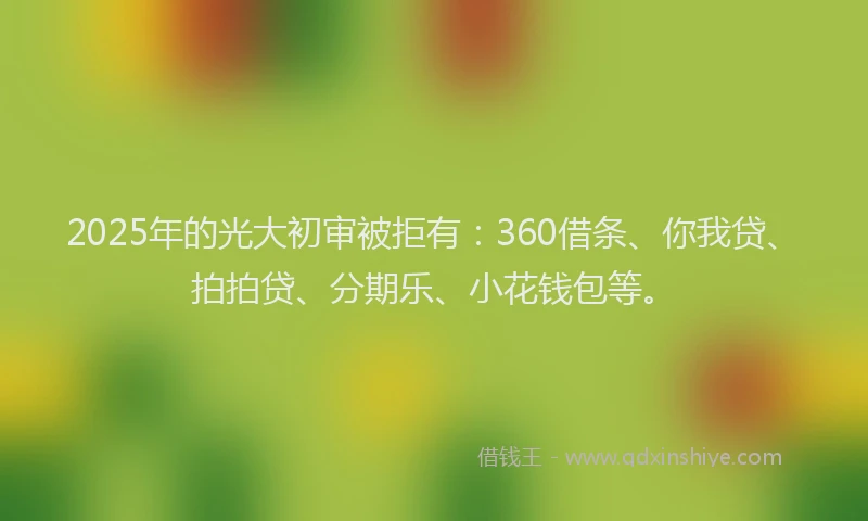 2025年的光大初审被拒有：360借条、你我贷、拍拍贷、分期乐、小花钱包等。