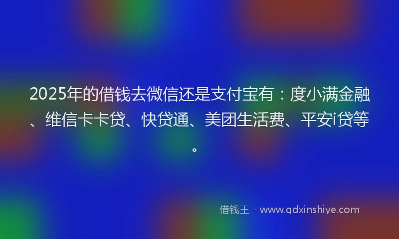 2025年的借钱去微信还是支付宝有：度小满金融、维信卡卡贷、快贷通、美团生活费、平安i贷等。