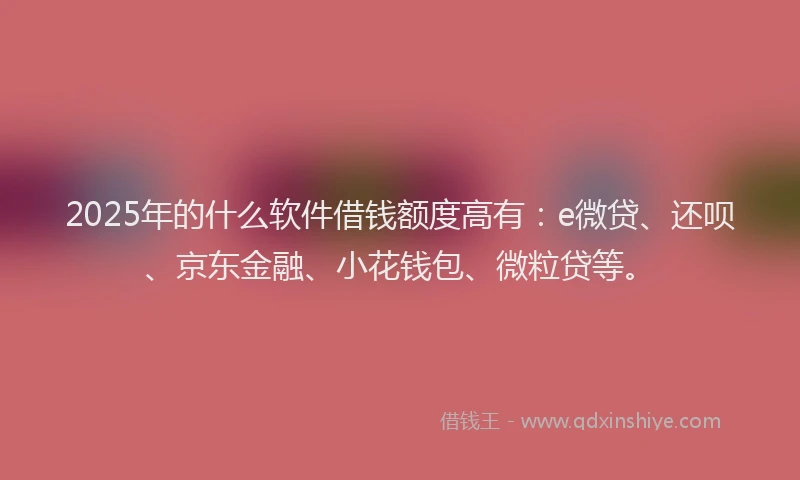 2025年的什么软件借钱额度高有：e微贷、还呗、京东金融、小花钱包、微粒贷等。