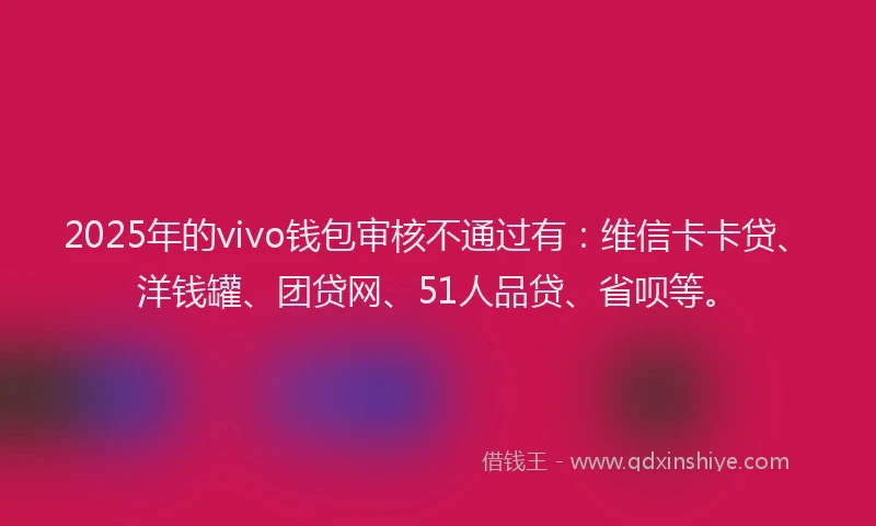 2025年的vivo钱包审核不通过有：维信卡卡贷、洋钱罐、团贷网、51人品贷、省呗等。