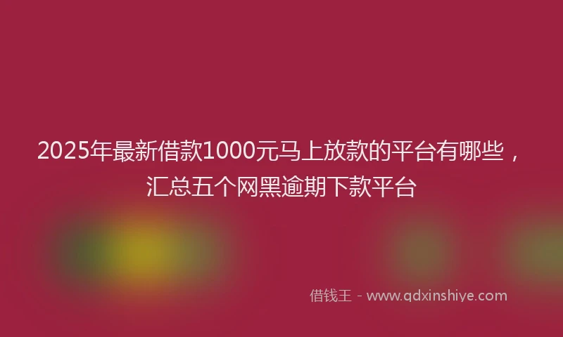2025年最新借款1000元马上放款的平台有哪些，汇总五个网黑逾期下款平台