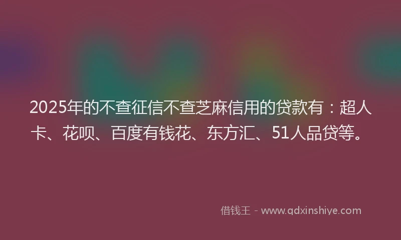 2025年的不查征信不查芝麻信用的贷款有：超人卡、花呗、百度有钱花、东方汇、51人品贷等。