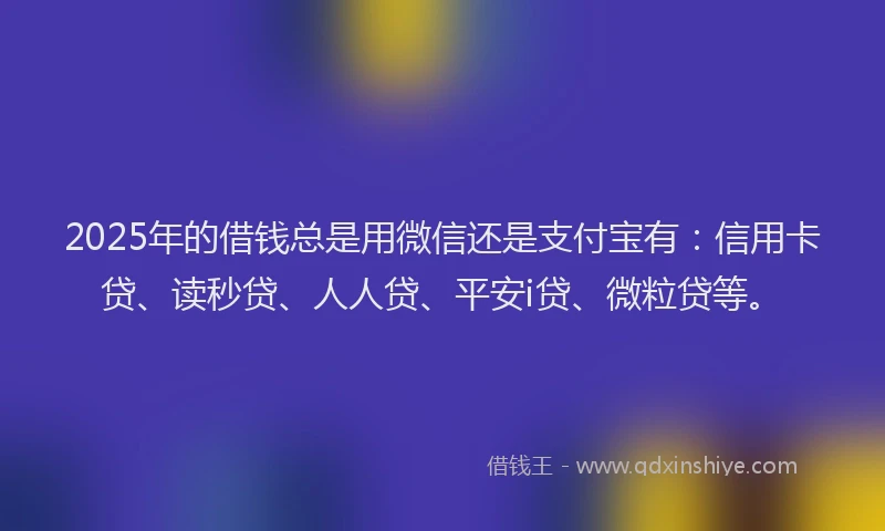 2025年的借钱总是用微信还是支付宝有：信用卡贷、读秒贷、人人贷、平安i贷、微粒贷等。