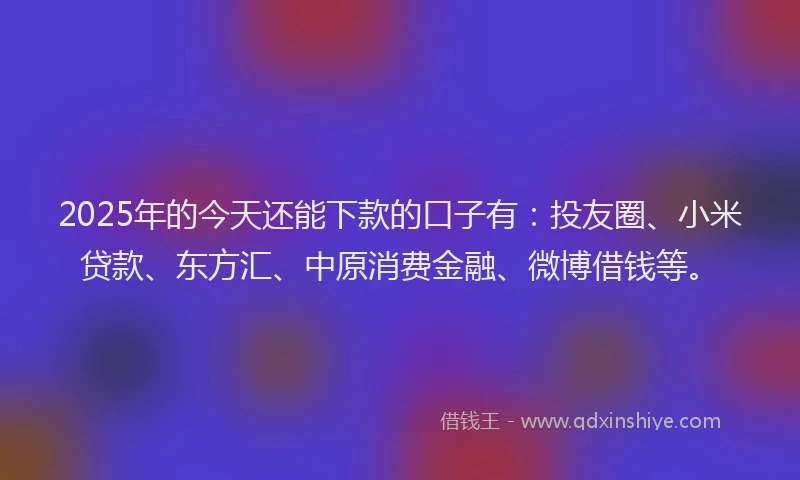 2025年的今天还能下款的口子有：投友圈、小米贷款、东方汇、中原消费金融、微博借钱等。
