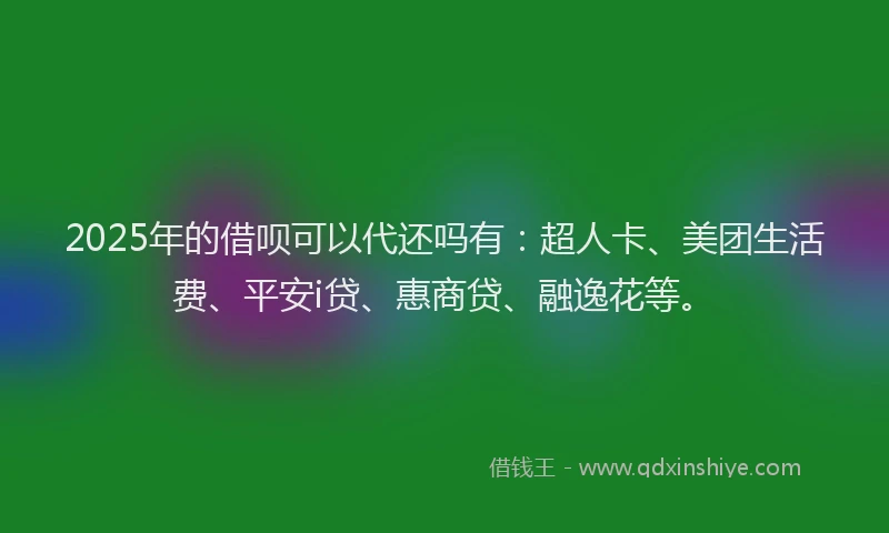 2025年的借呗可以代还吗有：超人卡、美团生活费、平安i贷、惠商贷、融逸花等。