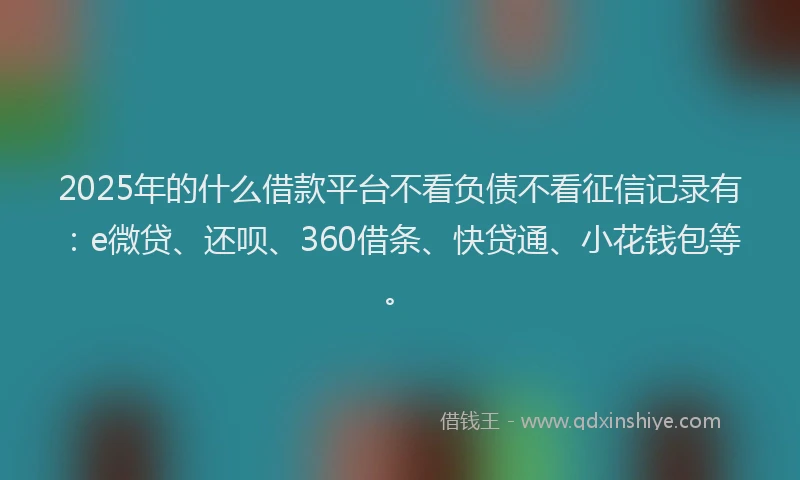 2025年的什么借款平台不看负债不看征信记录有：e微贷、还呗、360借条、快贷通、小花钱包等。