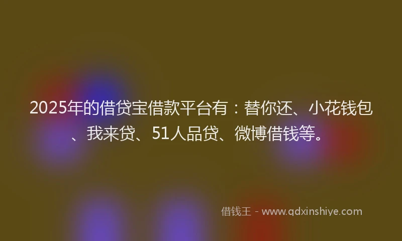 2025年的借贷宝借款平台有：替你还、小花钱包、我来贷、51人品贷、微博借钱等。