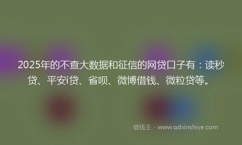 2025年的不查大数据和征信的网贷口子有：读秒贷、平安i贷、省呗、微博借钱、微粒贷等。