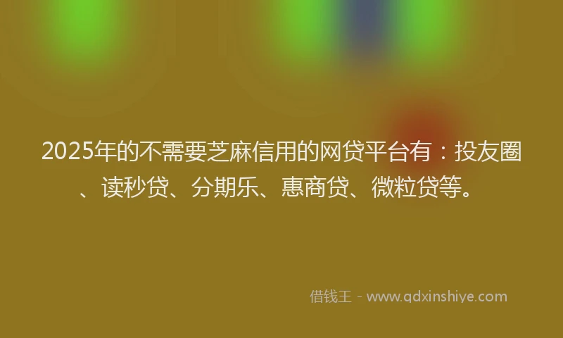 2025年的不需要芝麻信用的网贷平台有：投友圈、读秒贷、分期乐、惠商贷、微粒贷等。