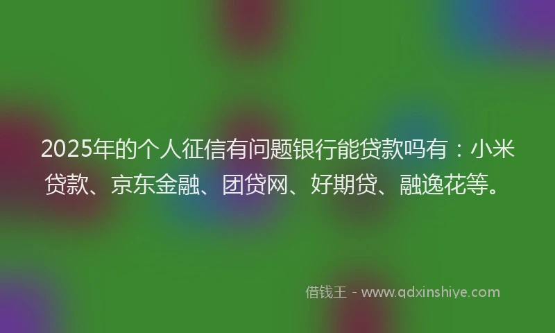 2025年的个人征信有问题银行能贷款吗有：小米贷款、京东金融、团贷网、好期贷、融逸花等。