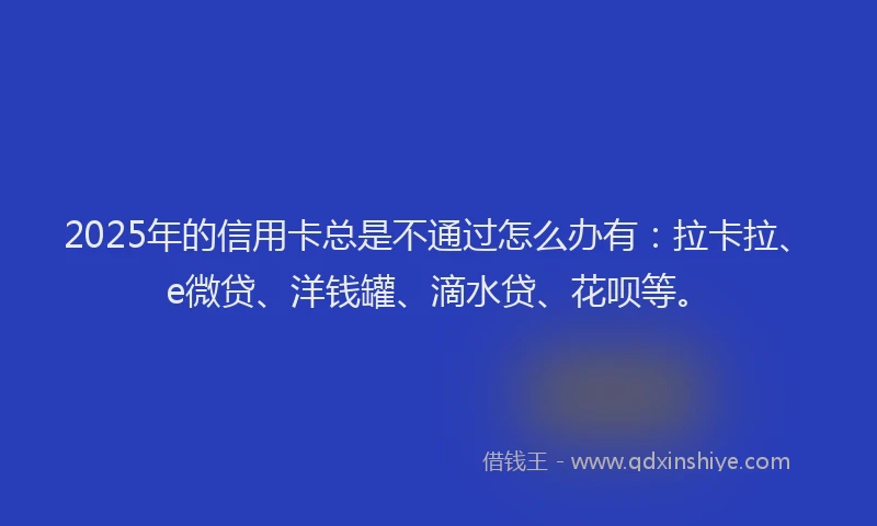 2025年的信用卡总是不通过怎么办有：拉卡拉、e微贷、洋钱罐、滴水贷、花呗等。
