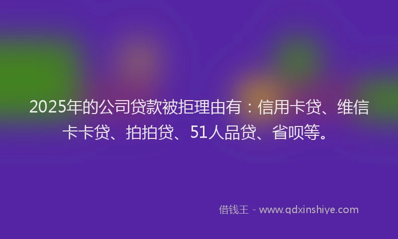 2025年的公司贷款被拒理由有：信用卡贷、维信卡卡贷、拍拍贷、51人品贷、省呗等。