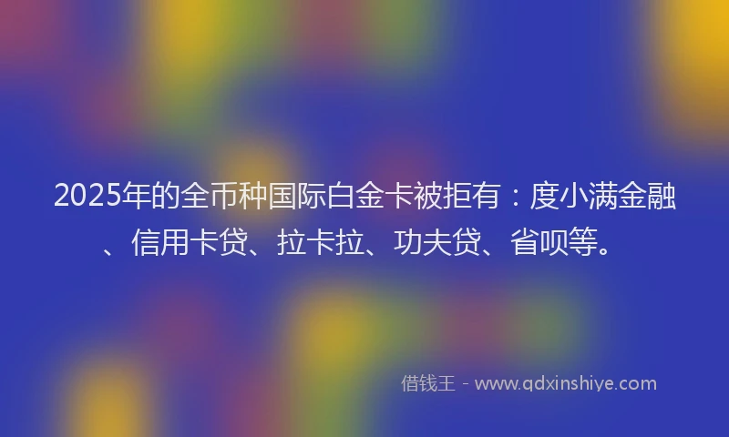 2025年的全币种国际白金卡被拒有：度小满金融、信用卡贷、拉卡拉、功夫贷、省呗等。