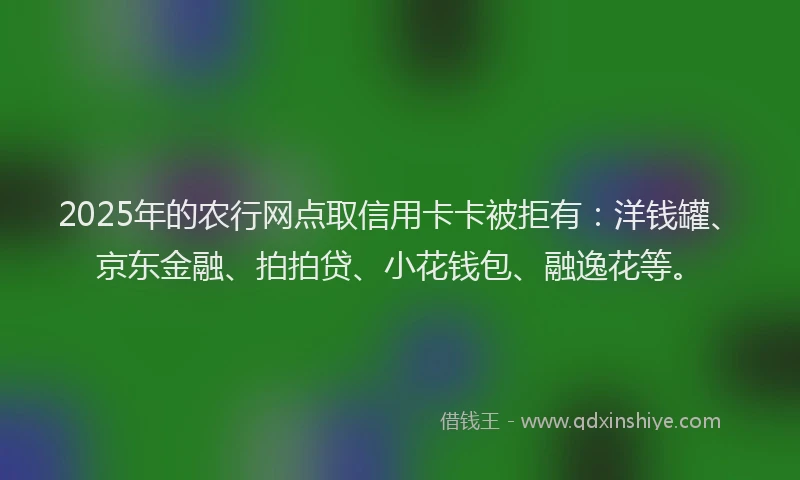 2025年的农行网点取信用卡卡被拒有：洋钱罐、京东金融、拍拍贷、小花钱包、融逸花等。