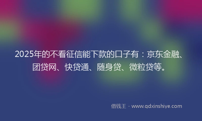 2025年的不看征信能下款的口子有：京东金融、团贷网、快贷通、随身贷、微粒贷等。