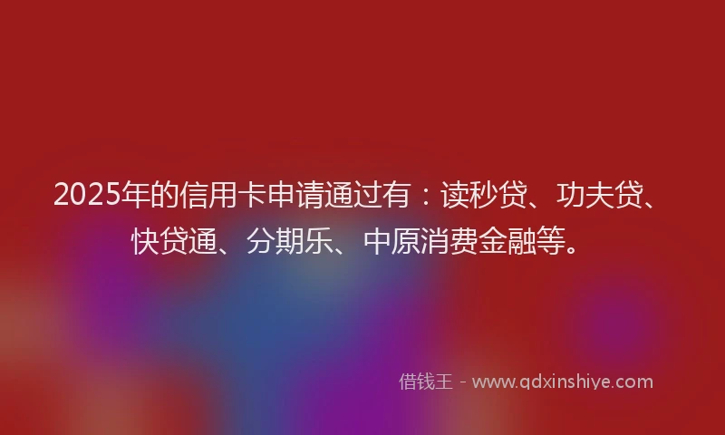 2025年的信用卡申请通过有：读秒贷、功夫贷、快贷通、分期乐、中原消费金融等。