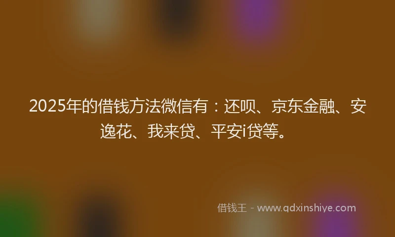 2025年的借钱方法微信有：还呗、京东金融、安逸花、我来贷、平安i贷等。