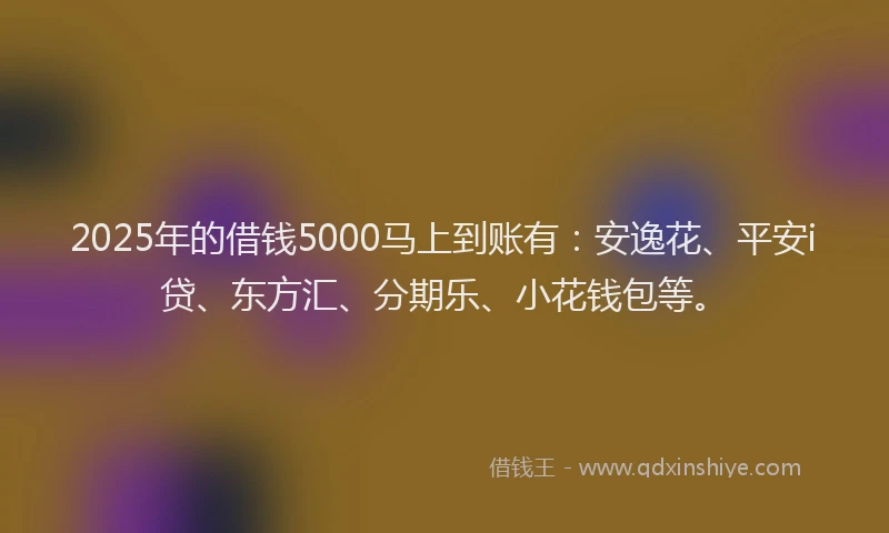 2025年的借钱5000马上到账有：安逸花、平安i贷、东方汇、分期乐、小花钱包等。