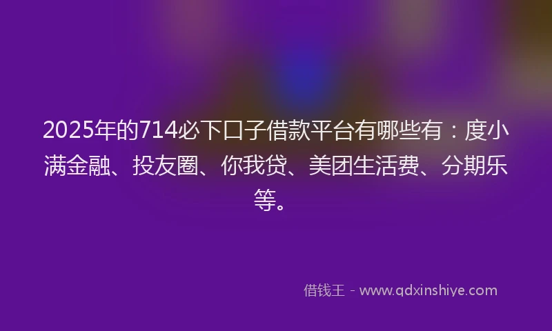 2025年的714必下口子借款平台有哪些有：度小满金融、投友圈、你我贷、美团生活费、分期乐等。