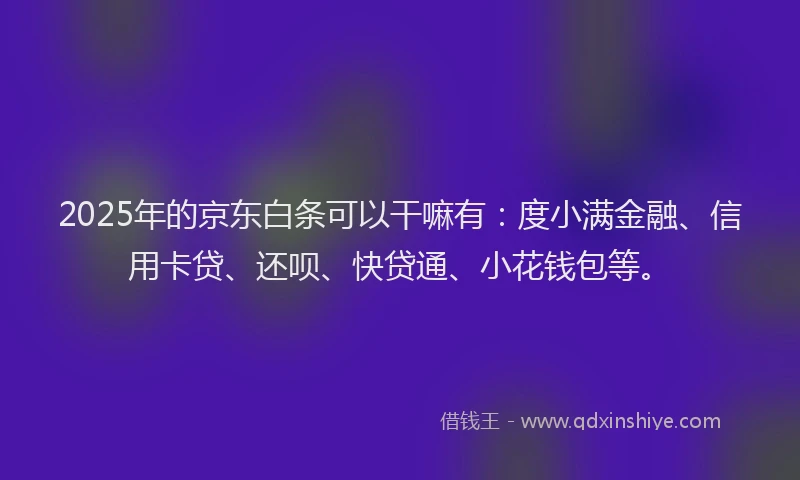 2025年的京东白条可以干嘛有：度小满金融、信用卡贷、还呗、快贷通、小花钱包等。
