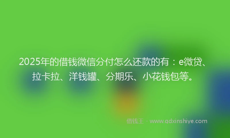 2025年的借钱微信分付怎么还款的有：e微贷、拉卡拉、洋钱罐、分期乐、小花钱包等。
