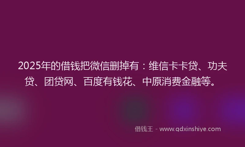 2025年的借钱把微信删掉有：维信卡卡贷、功夫贷、团贷网、百度有钱花、中原消费金融等。