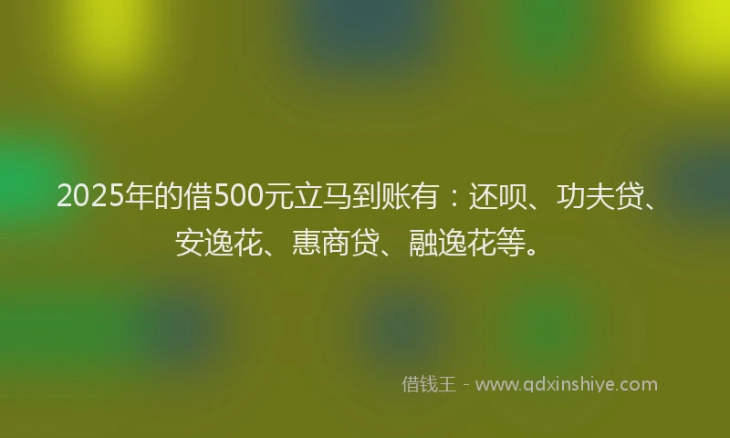 2025年的借500元立马到账有：还呗、功夫贷、安逸花、惠商贷、融逸花等。