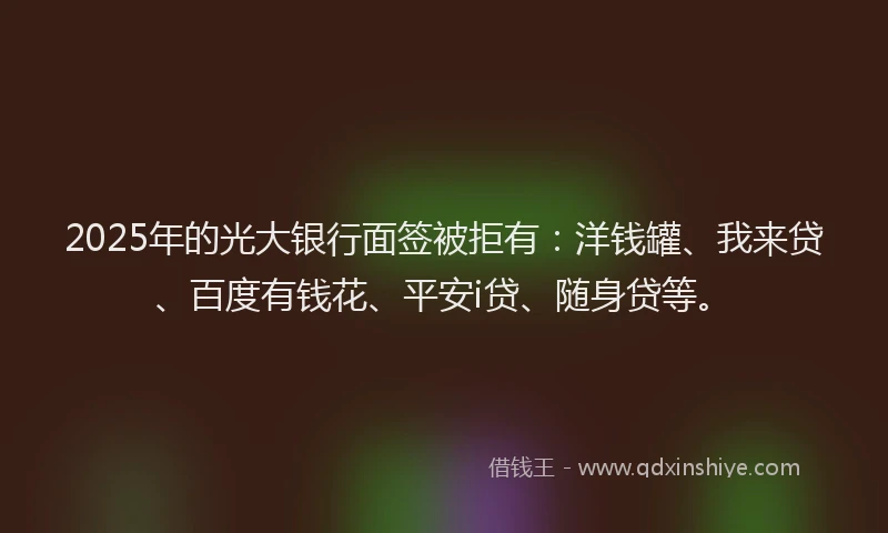 2025年的光大银行面签被拒有：洋钱罐、我来贷、百度有钱花、平安i贷、随身贷等。